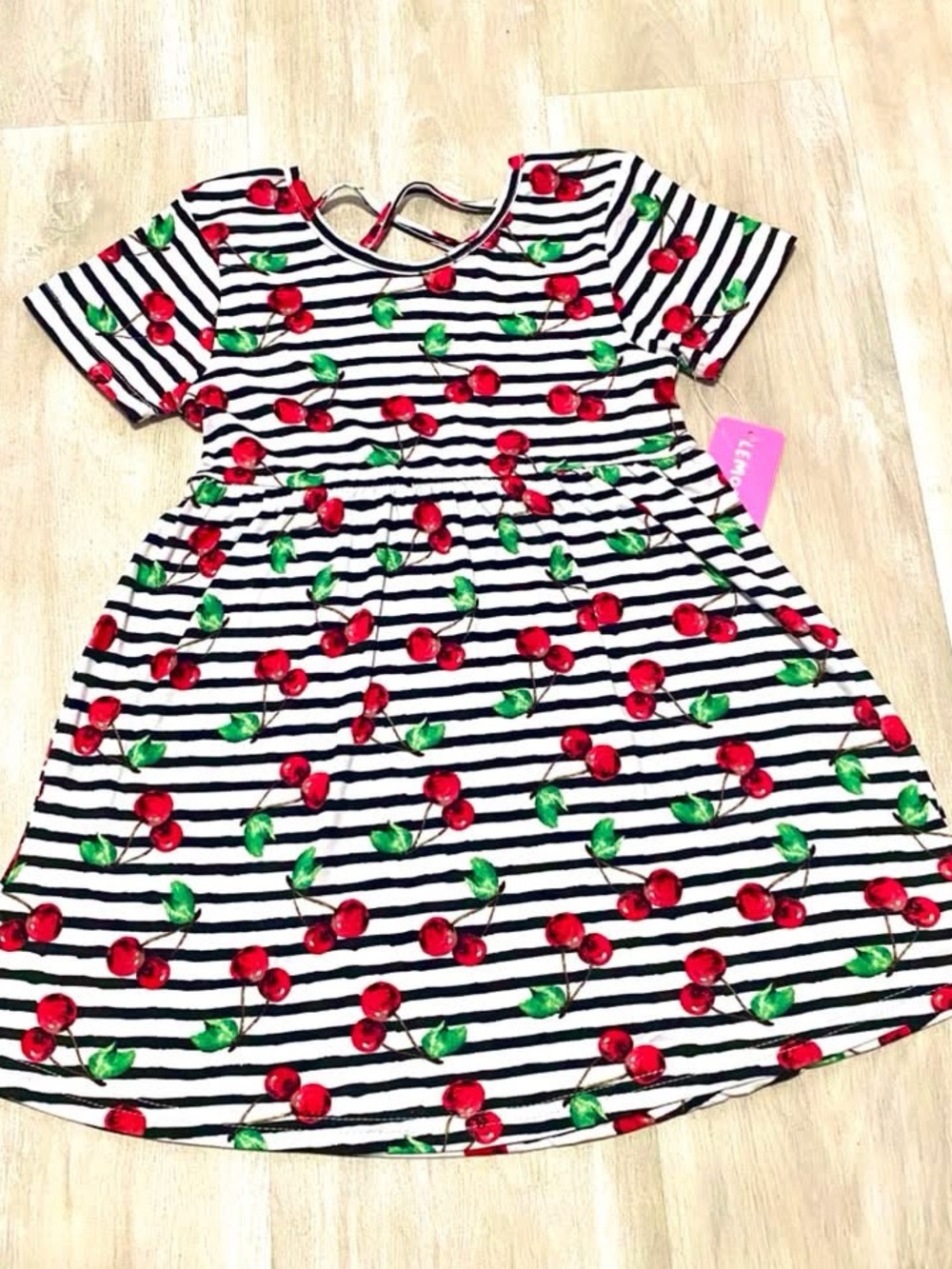 Girls' Cherry Stripe Short Sleeve Dress - Red/White